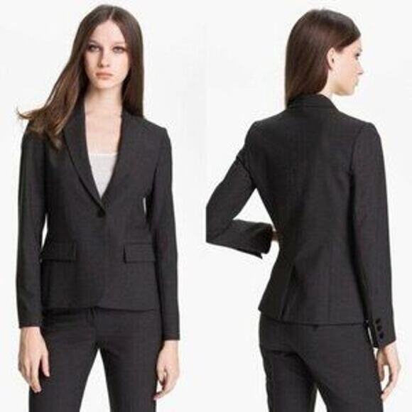 Theory Gabe B Tailored Blazer Single Button Peak Lapel Pockets Wool Black 4 - Picture 1 of 6